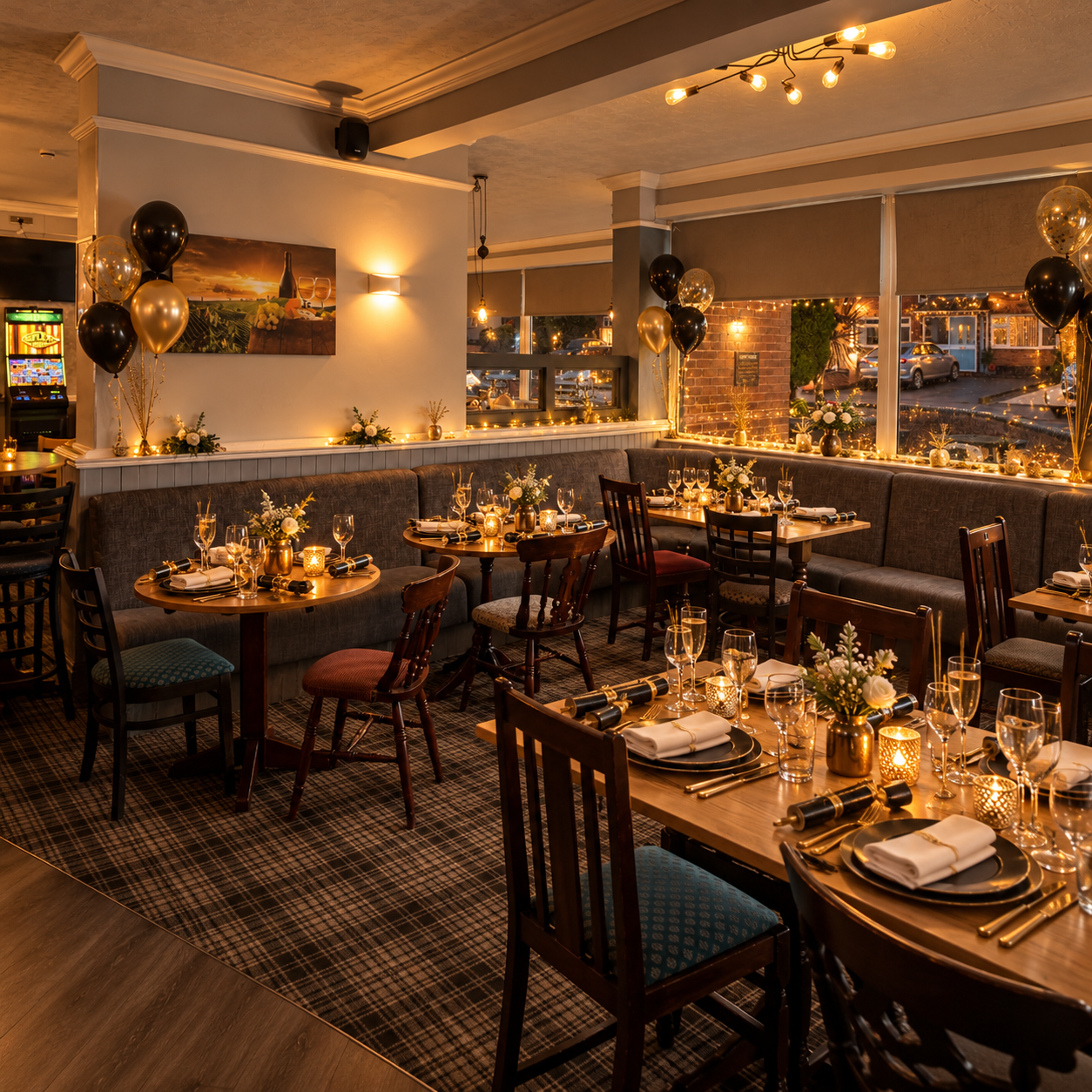 The Sunnyside Inn dining room dressed for New Year's Eve